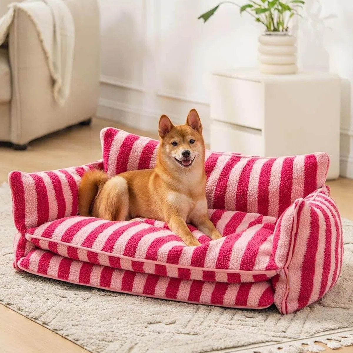 Hundebett Kleine Hunde, Hundesofa Für Mittlere Große Kleine Hunde, Hundekissen Flauschig Hundekorb Bezug Abnehmbar Und Waschbar rutschfeste Unterseite,Rosa,80x50x33cm