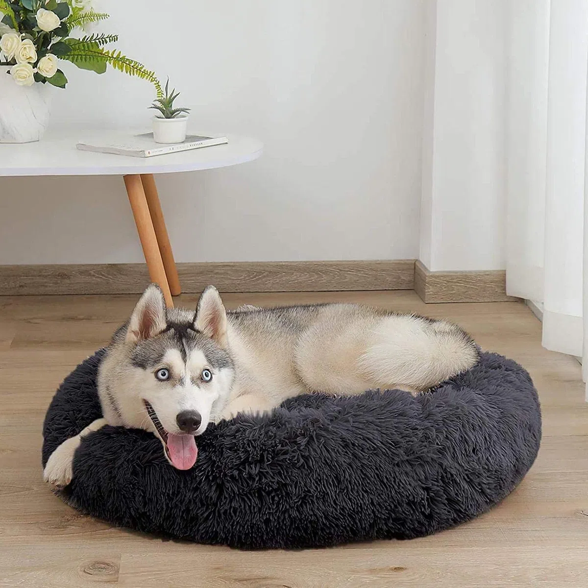 Memory Foam XL Hundesofa Orthopädisches für Grosse Mittlere Hunde Hundekissen Waschbar Oval Hoch Hundebett Antistress Flauschiges Rund Kuschelig Hundehöhle XXL Donut Dunkelgrau
