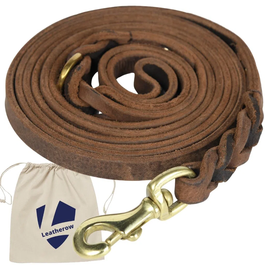 Hundeleine, geflochten, Leder, 152 cm, Vollnarbenleder, strapazierfähig, für große, mittelgroße und kleine Hunde, weiches Leder, ideal für Training, tatsächliche Größe (1.5 m, Dunkelbraun)