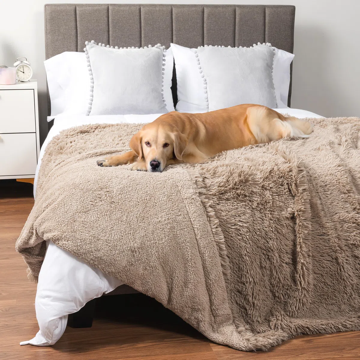 PetAmi Flauschige, wasserdichte Hundedecke, Kunstfell-Haustier-Fleece, Zotteldecke für Hunde und Katzen, flauschiger, weicher Plüsch-Sherpa-Überwurf, Möbelschutz, Sofa, Couch, Queen-Bett, Taupe, 90 x | Auslaufsicher, Kunstfell, Urinier-Unfallschutz, wendb