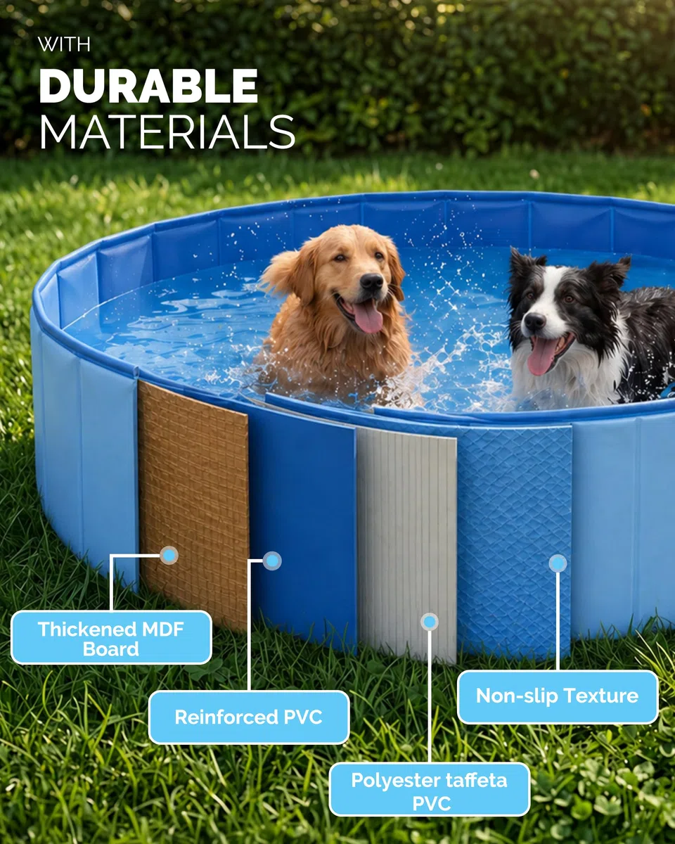 Furdreams Faltbares Haustier-Schwimmbecken, Hartplastik-Hundebadewanne, tragbares, multifunktionales, rutschfestes PVC-Kinderbecken für den Außenbereich enießen Sie Sommerglanz in Garten (Extra Large)