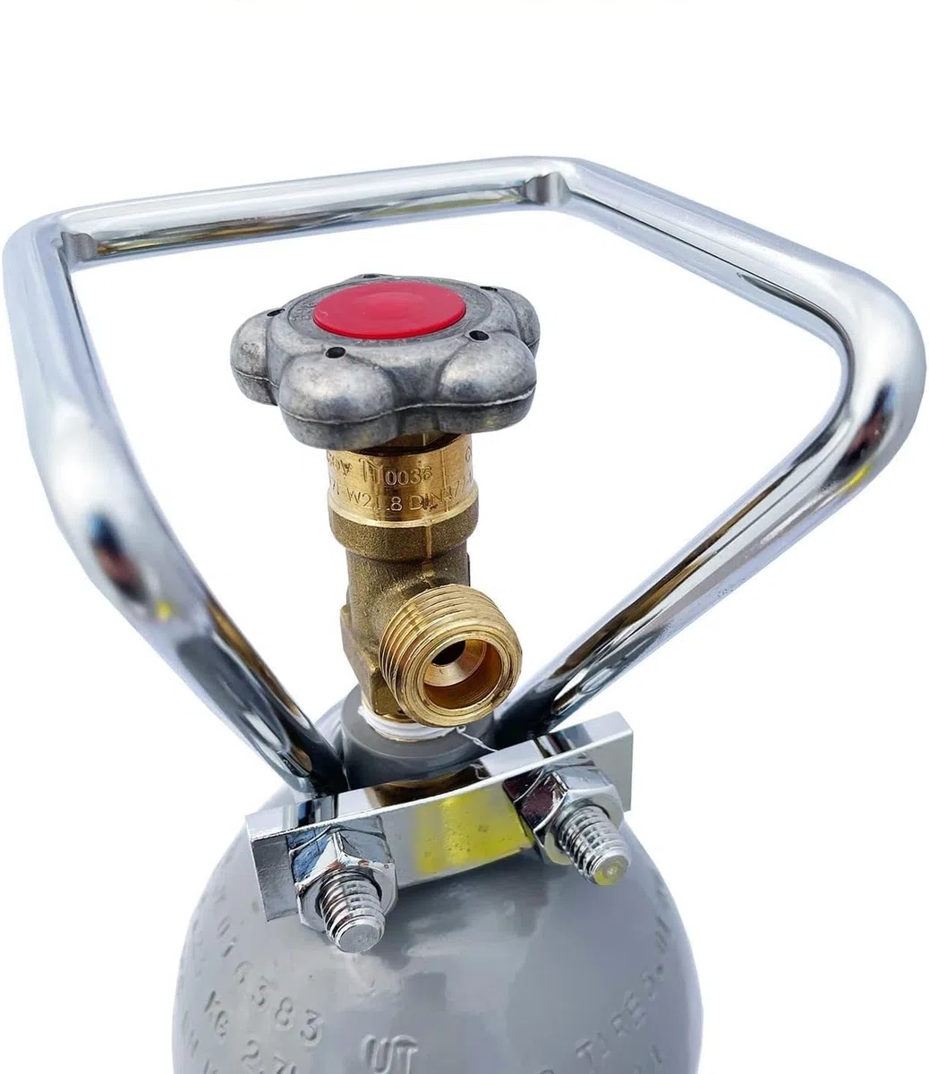 Schwabengase Co2 Flasche 2kg - Vorrats Kohlensäure Zylinder - Eigentumsflasche mit Rohrtragegriff, Neu befüllt, Kohlensäureflasche für Aquarien und Zapfanlagen, TÜV bis 2033