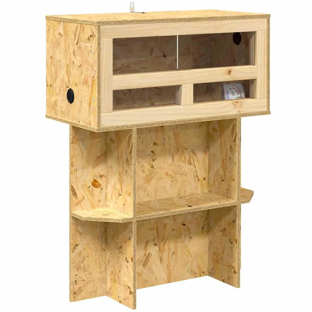 OSB Terrarium 60x30x80 cm Braun mit Holzschiebetür, Reptilien Terrarium aus OSB und Glas für Amphibien, geräumiges mit eingebauten Holzregalen