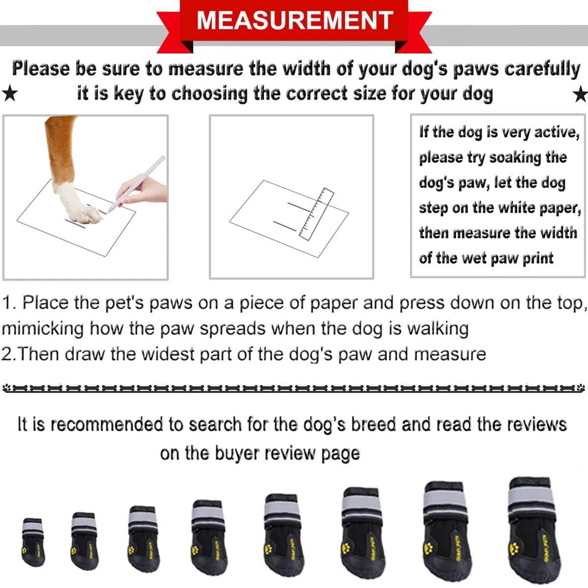 qumy Hund Stiefel Wasserdicht Schuhe für große Hunde mit Reflektierende Klettverschluss Rugged rutschfeste Sohle Schwarz 4