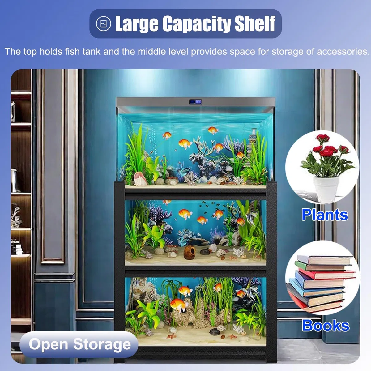 Aquarium Unterschrank Verstellbarer Schildkrötenständer für 3 Fischtanks, Terrarienregale mit Stahlrahmen für Bauernhäuser, Dekorativer Insektentankhalter für Wasserpflanzen(60x30 cm (24 x 12in))