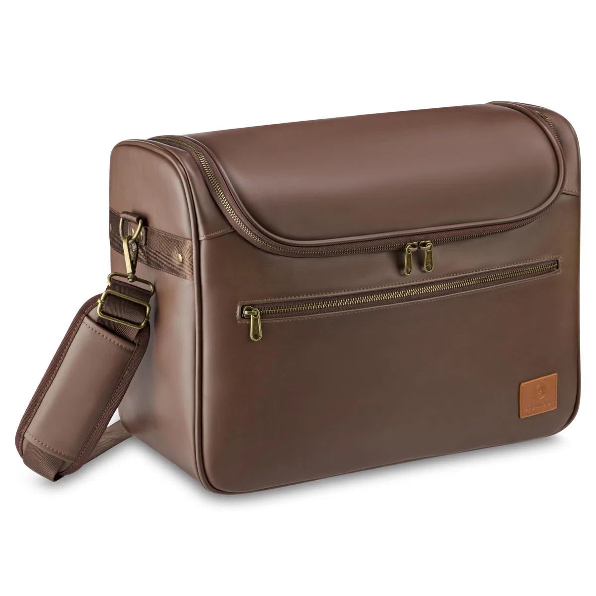 Putztasche für Pferde – veganes Leder, Braun-Gold | Robuste, wasserabweisende Putzbox aus veganem Leder mit flexiblen Trennfächern & Tragegurt