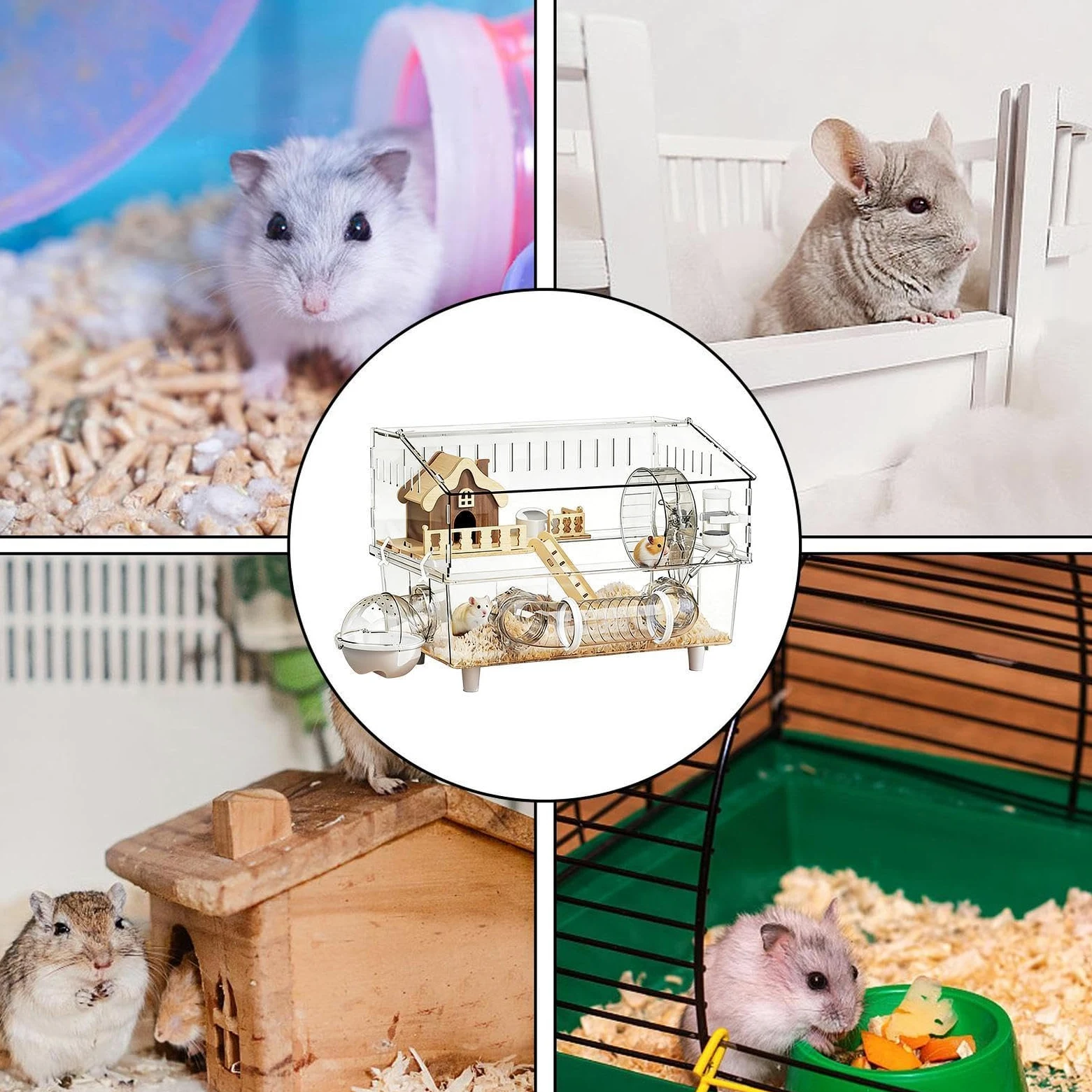 Großer Hamsterkäfig, Gehege, transparent, Acryl, 2 Etagen | Hamstergehege für Tierhandel, Beobachtung im Innenbereich, Spiele im Freien und zu Hause