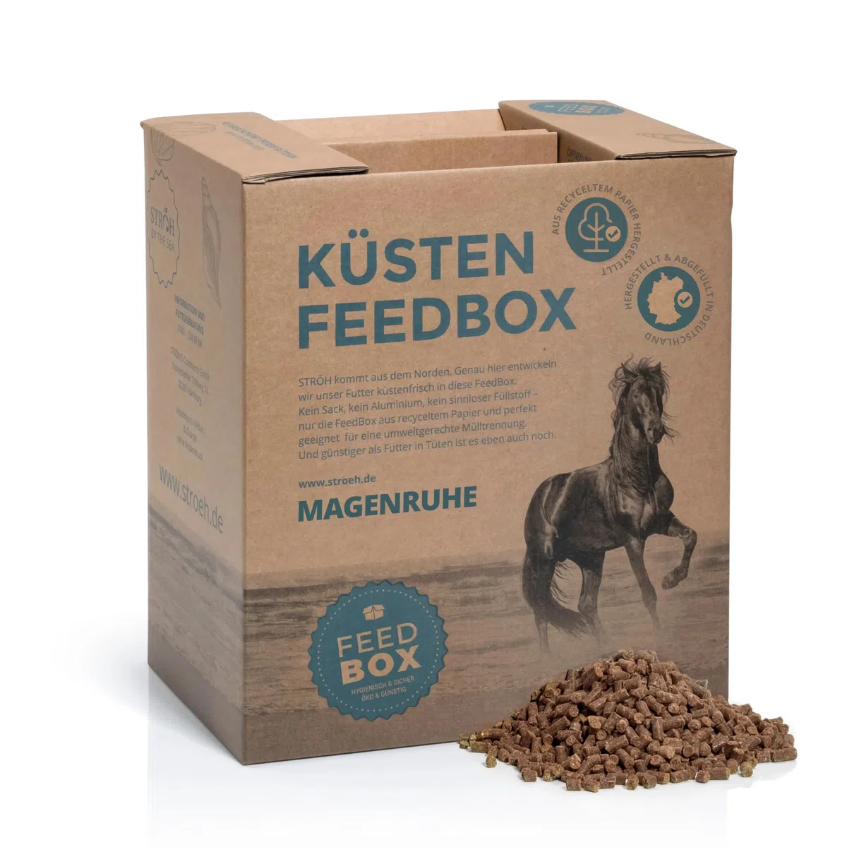 STRÖH Magenruhe Pellets für Pferde - Ergänzungsfutter - 12kg Feedbox