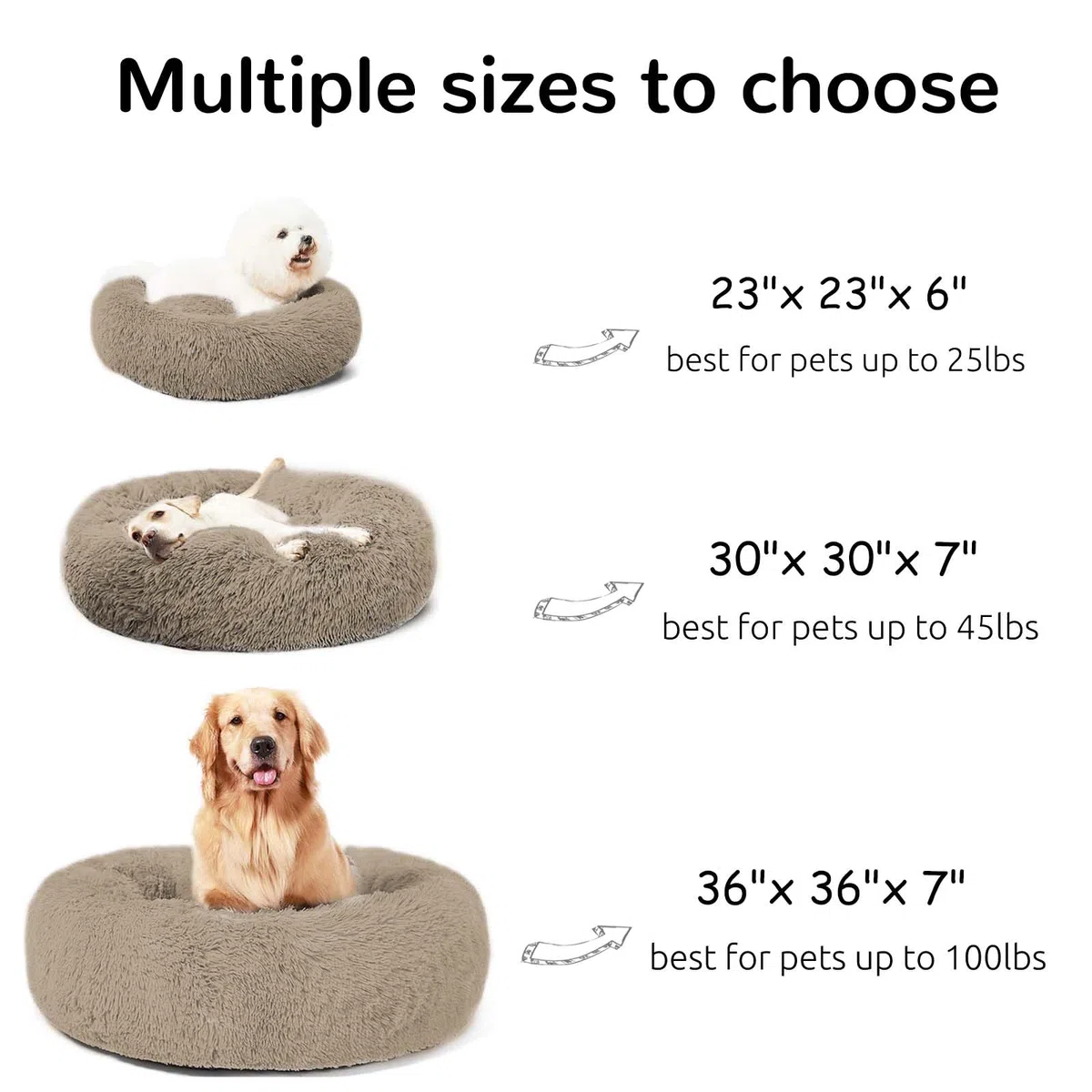 HACHIKITTY Calming Donut Cuddler Hundebett, rund, flauschiges Haustierbett mit eingenähtem Kissen für große Hunde, waschbar, groß, Taupe, 58 cm
