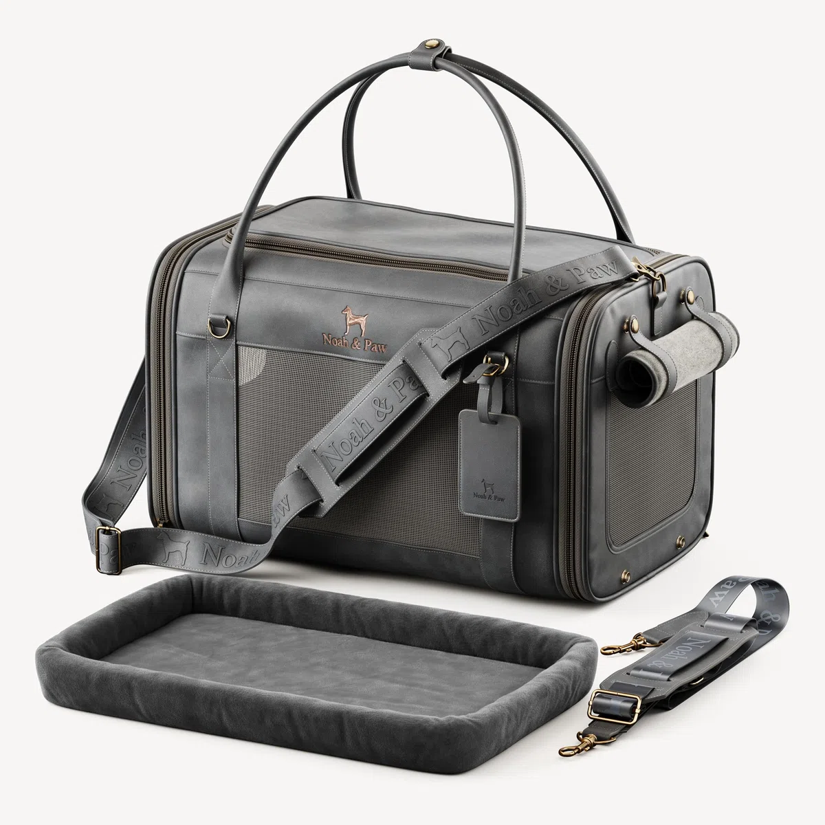 Noah & Paw Katzentragetasche Hundetragetasche für Kleine Hunde, TSA-Zertifiziert Airline-Zugelassen 46x28x28cm Reisebox Haustiere, Kleines Haustierkäfig, Matratze Inklusive, Anthrazit Kunstleder