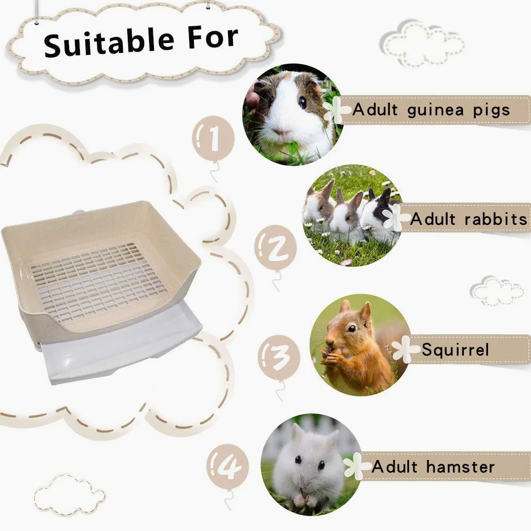 PINVNBY Große Katzentoilette für Kaninchen, größere Katzentoilette mit Schublade, Ecktoilette für ausgewachsene Meerschweinchen, Chinchillas, Frettchen, Igel, kleine Tiere (braun)