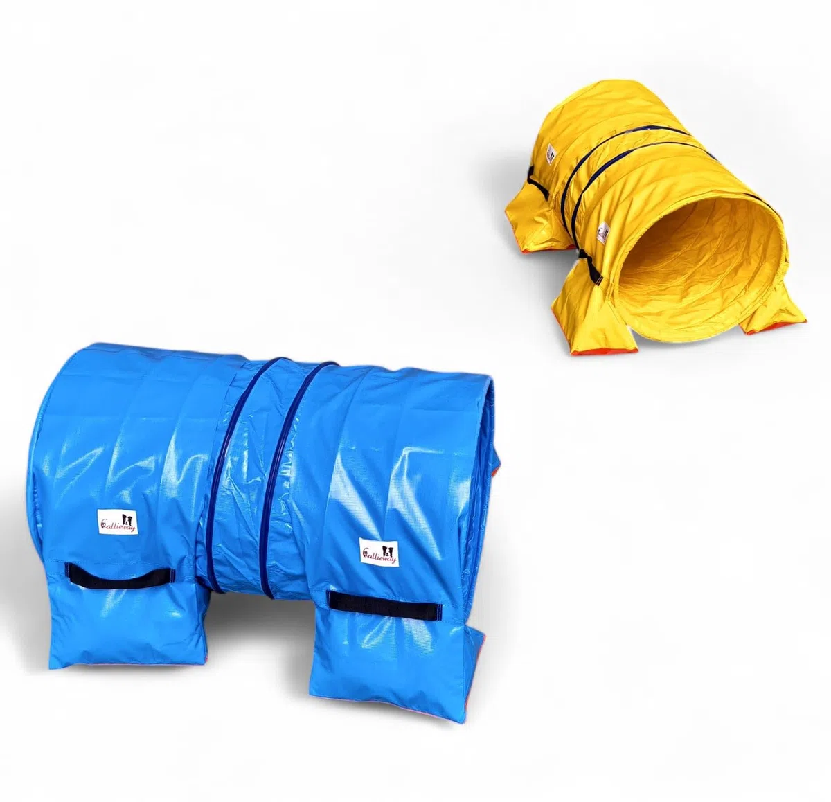 Callieway Hoopers Agility Tunnel Set “Profi”– Orig Tunnelset für JAD (2 STK.) für Hoopers & JAD Hundesport (60cmØ 100cm Länge, blau/gelb)