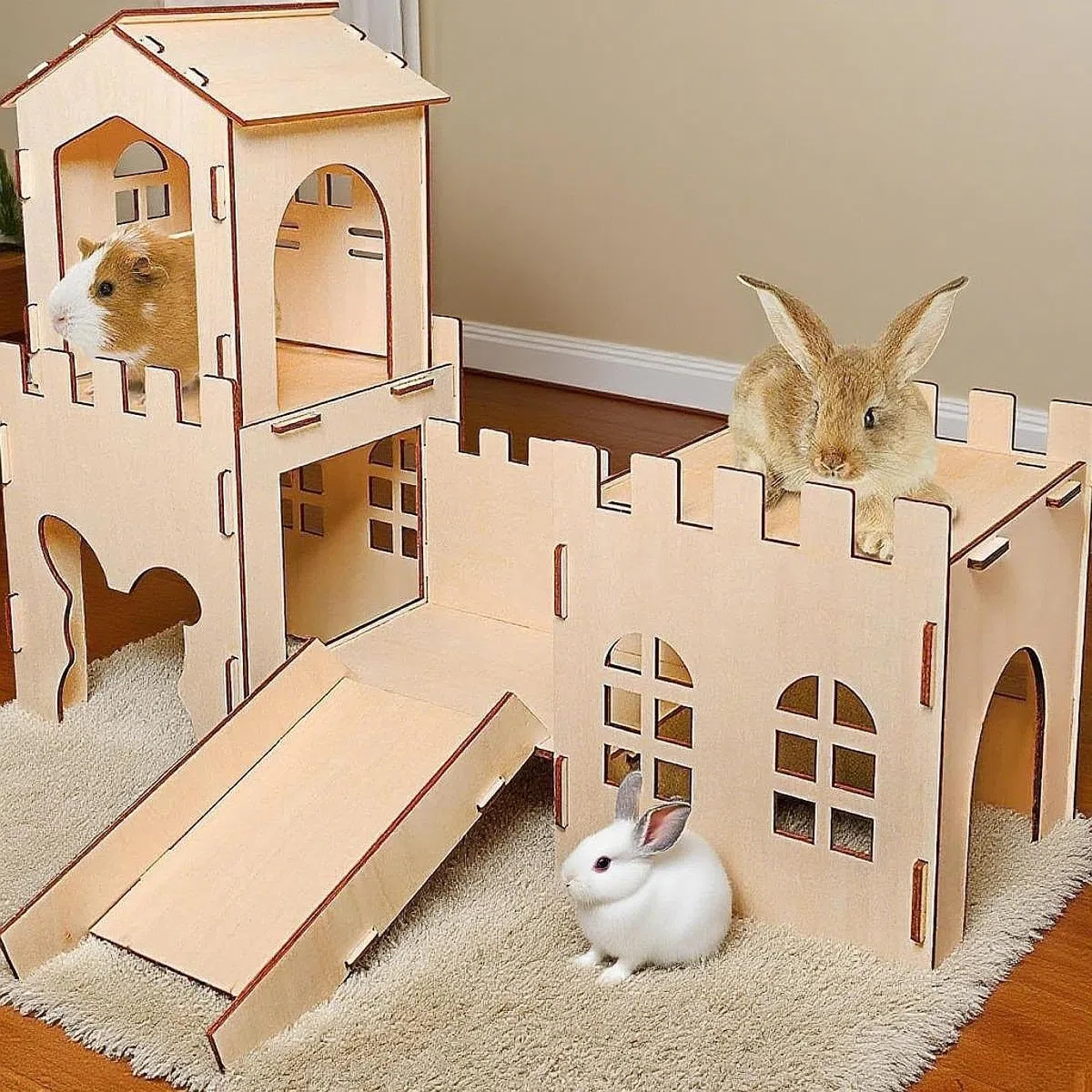 Holz Meerschweinchenhaus, Spielhaus, Große Höhle, Lebensraum, Dekoration, Versteck, Burg, Versteck für Lemminge, Syrische Hamster, Mäuse