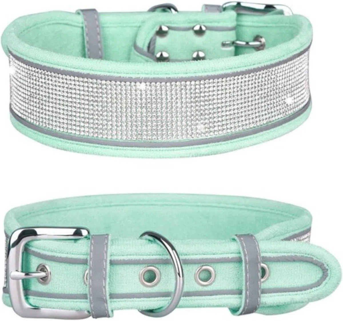 Hundehalsband, Luxuriöses Strasshalsband, weich und verstellbar, personalisiertes, reflektierendes Hundehalsband, glitzerndes, breites for kleine mittelgroße Hunde(Green,M)