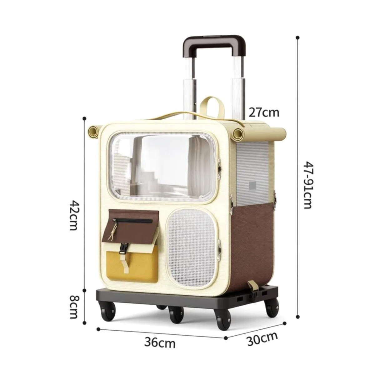 haustiertransportrucksack mit Rollen, Cremebraun, Haustier-Rucksack Mit Rollen Und Teleskopgriff, Cremefarben Und Braun