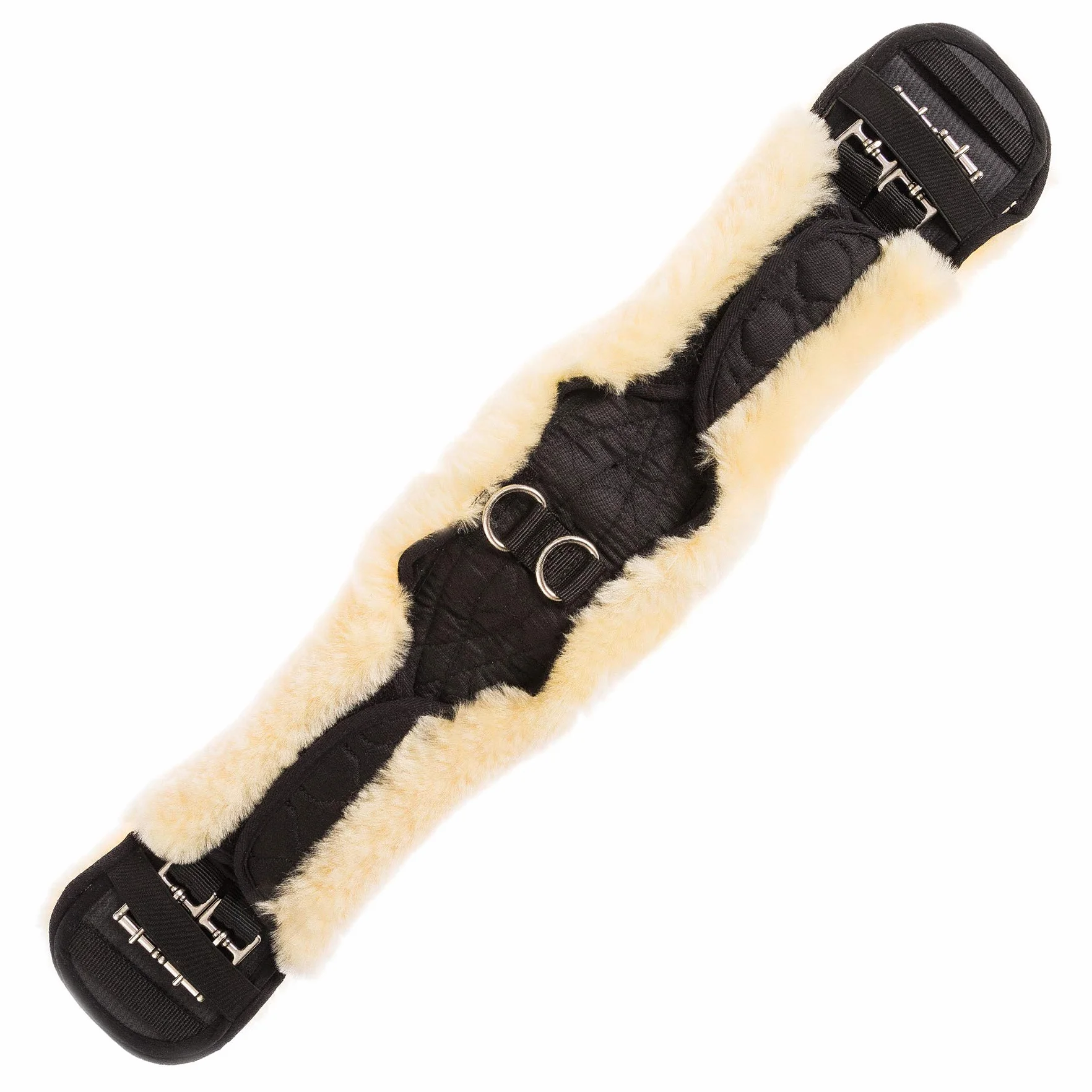 Lammwolle Konturgurt mit abnehmbarem Lammfellbezug, Kurzgurt Dressurgurt, aus Qualitäts Merino Lammwolle, spezielle anatomisch konkave Form, für bessere Rutschfestigkeit. Farbe:Natur, Schwarz