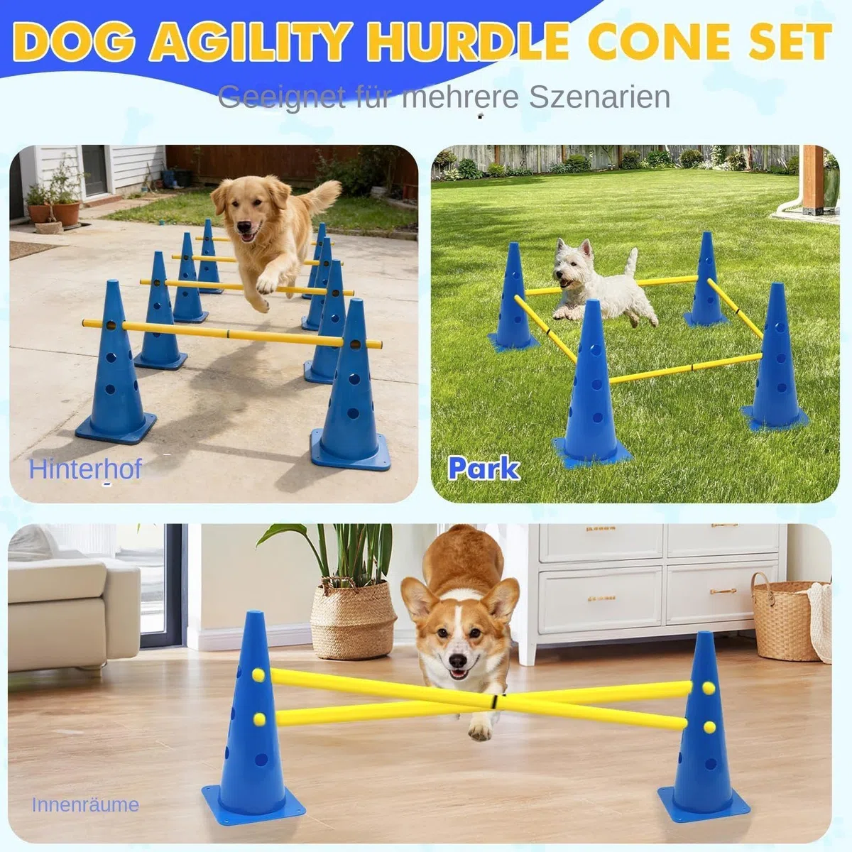 Hunde-Agility-Ausrüstung Höhenverstellbare Schwerlast-Ausführung | Hürden--Set für Agility-Training für Zuhause, Garten, Park, Indoor, Welpen, kleine, mittlere, große Hunde