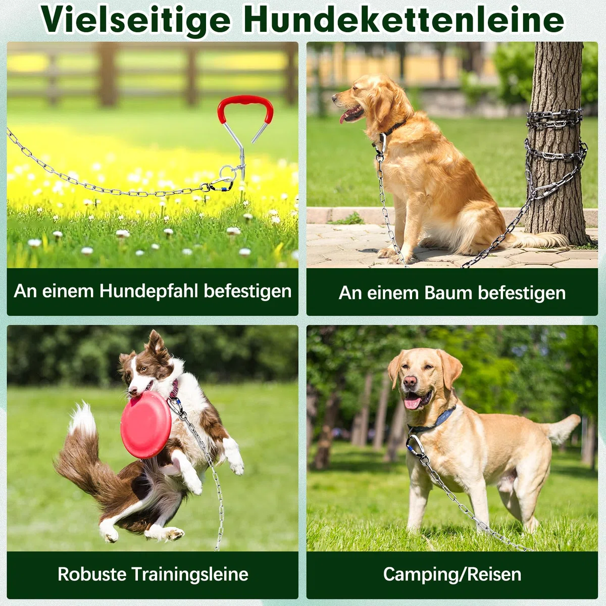 Schwerlast 40FT Metall-Hundekettenleine, Kaussicher, Rostfest, Mit Drehbarem Haken, Outdoor Hundebindekabel für Garten, Camping & Training, Für Mittel- bis Großhunde bis 150lbs