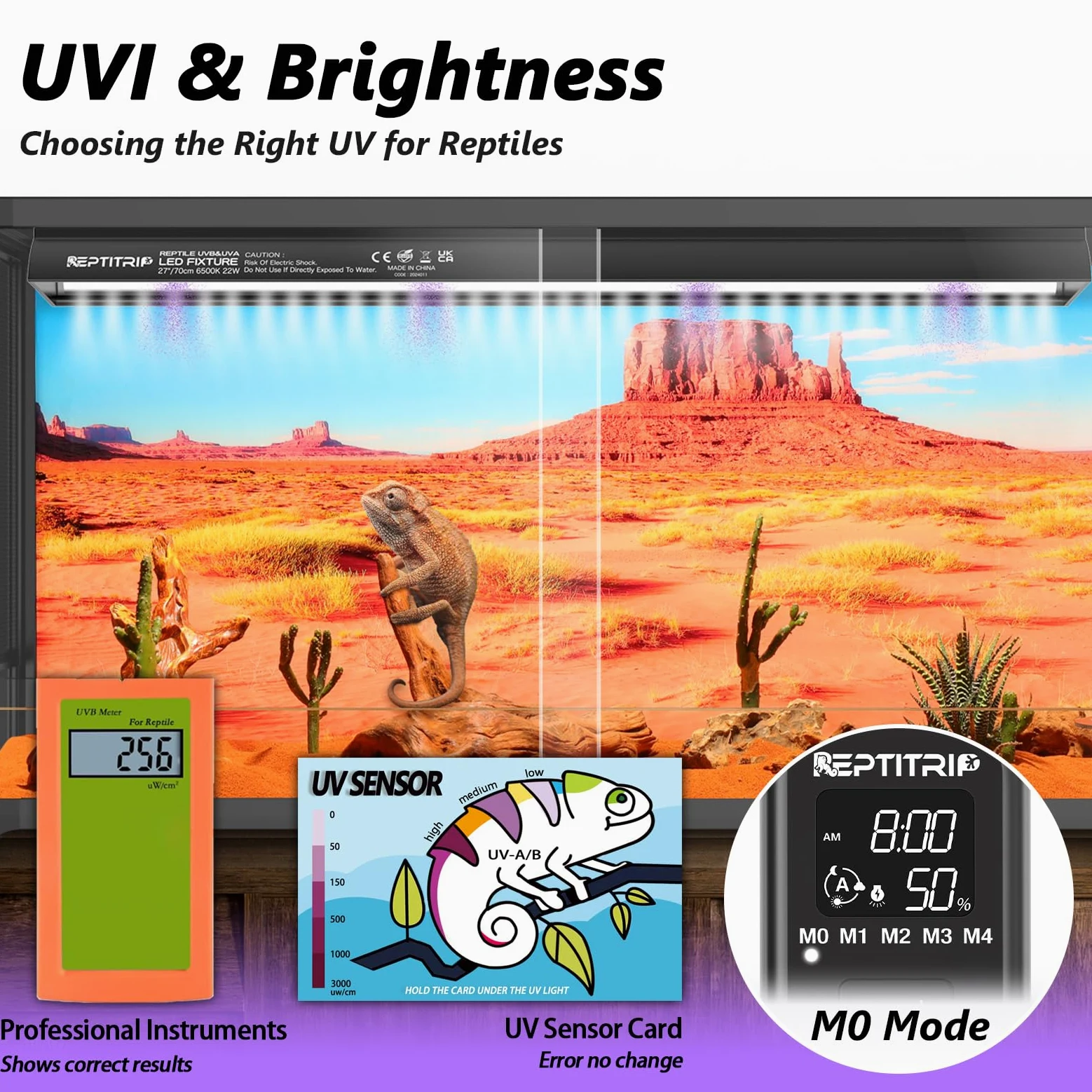 REPTITRIP P 14 W UVB Reptilienlicht, UVB-Lichtregler für Reptilien mit Dimmung und 4 UVI-Modi, 40,6 cm UVB-Licht aus Aluminium für Schildkröte, Schlange Bartdrache, LED 6500K