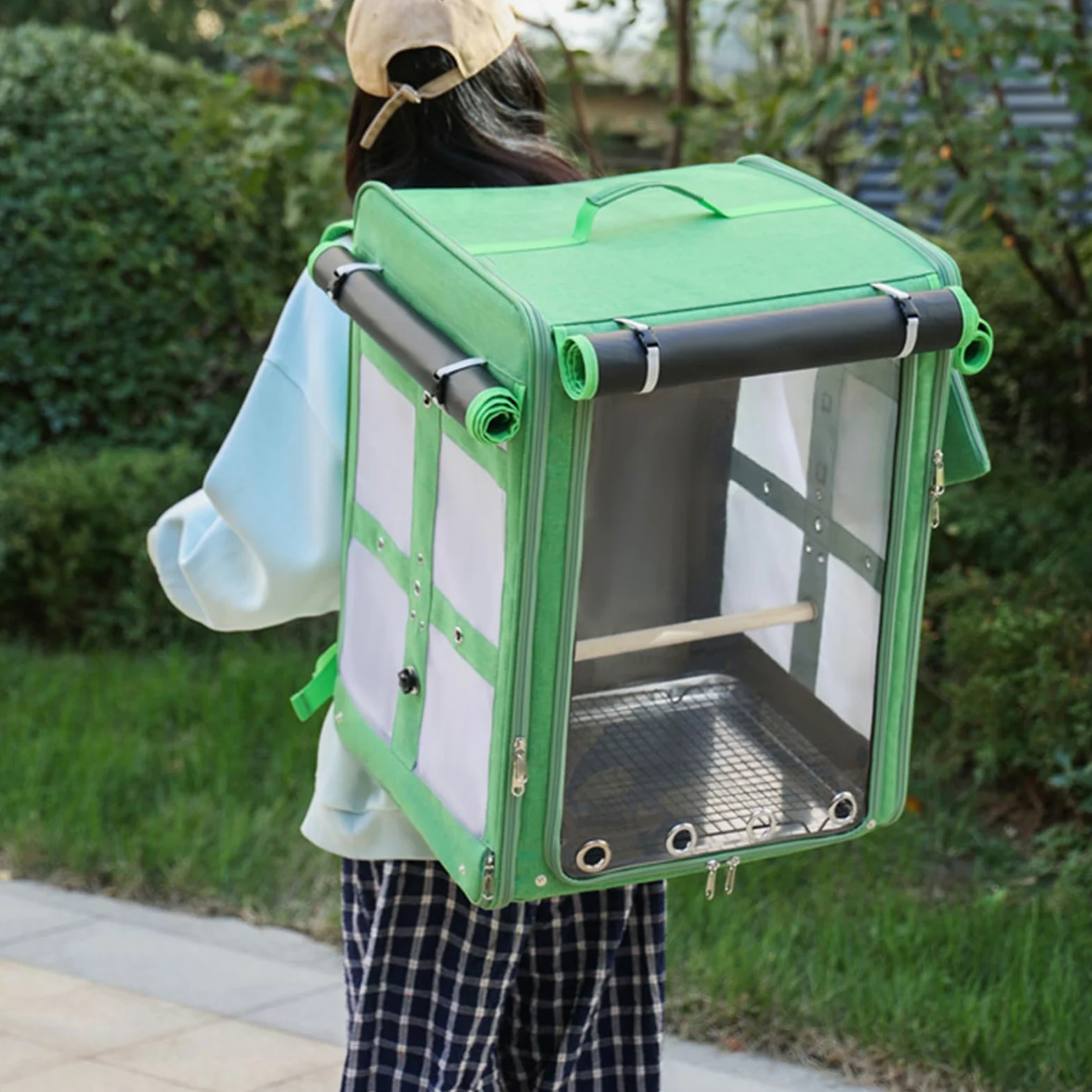 Leicht zu transportierender Oxford-Vogel-Rucksack mit Futternäpfen, stützende Sitzstange für Outdoor-Ausflüge, geräumige Vogel-Reisetasche für große Nymphensittiche, mit herausnehmbarem Futter und