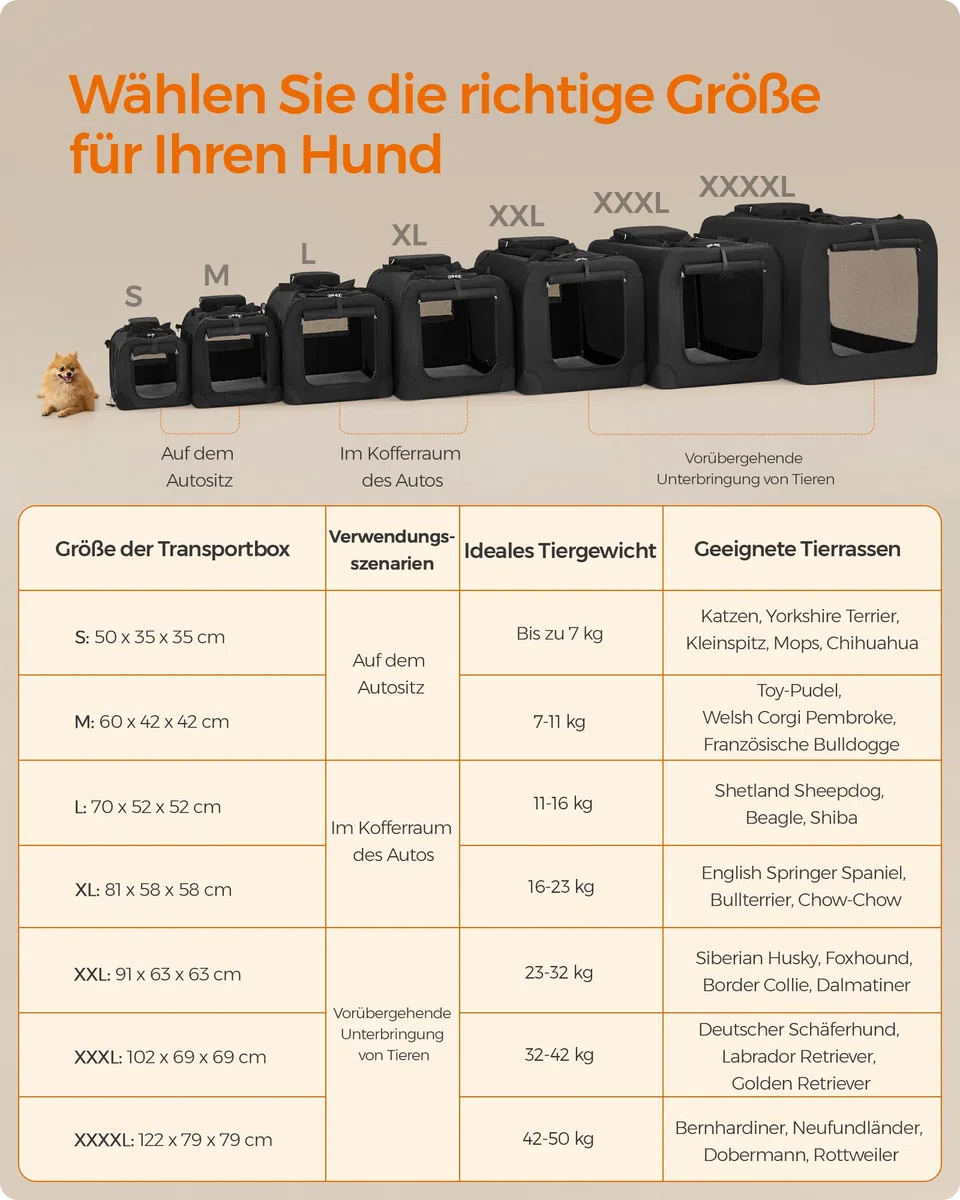 Feandrea Hundebox faltbar, Transportbox Hund, M, Hundetasche, Oxford-Gewebe, Netzstoff, atmungsaktiv tragbar transportabel, Metallrahmen, mit Griffen, Taschen, 60 x 42 x 42 cm, schwarz PDC60H