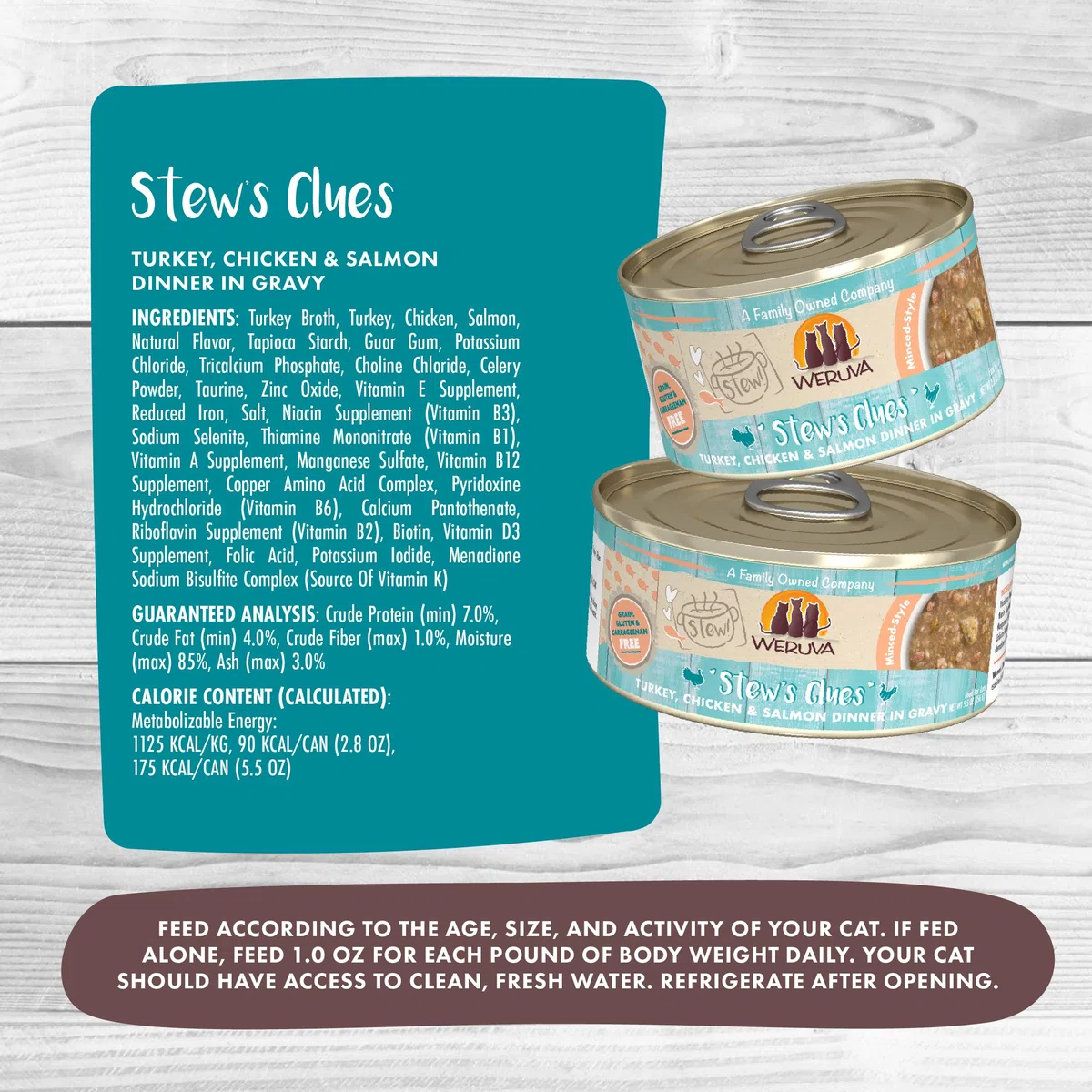 Weruva Classic Cat Stews!, Stew's Clues with Truthahn, Chicken & Salmon in Gravy, 30 oz Can (Pack of 12)