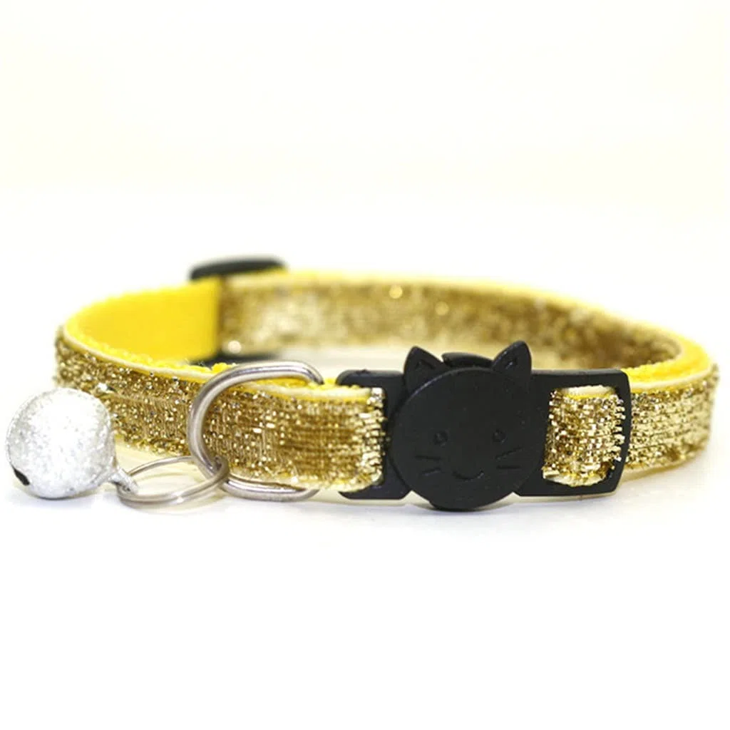 2021 Haustier Katzen Halsband mit Glocke Breakaway Mode Verstellbar Kätzchen Katzen Pailletten Halsband Katzen Zubehör Haustier Zubehör (Gelb)