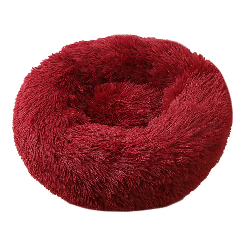 Donut Rundes Plüsch Hundebett Flauschig Waschbar Hundebett für Hunde Katzen Antistress Wolke Plüsch Hundebetten Hundekissen Hundesofa Katzenbett Dunkelrot 120cm