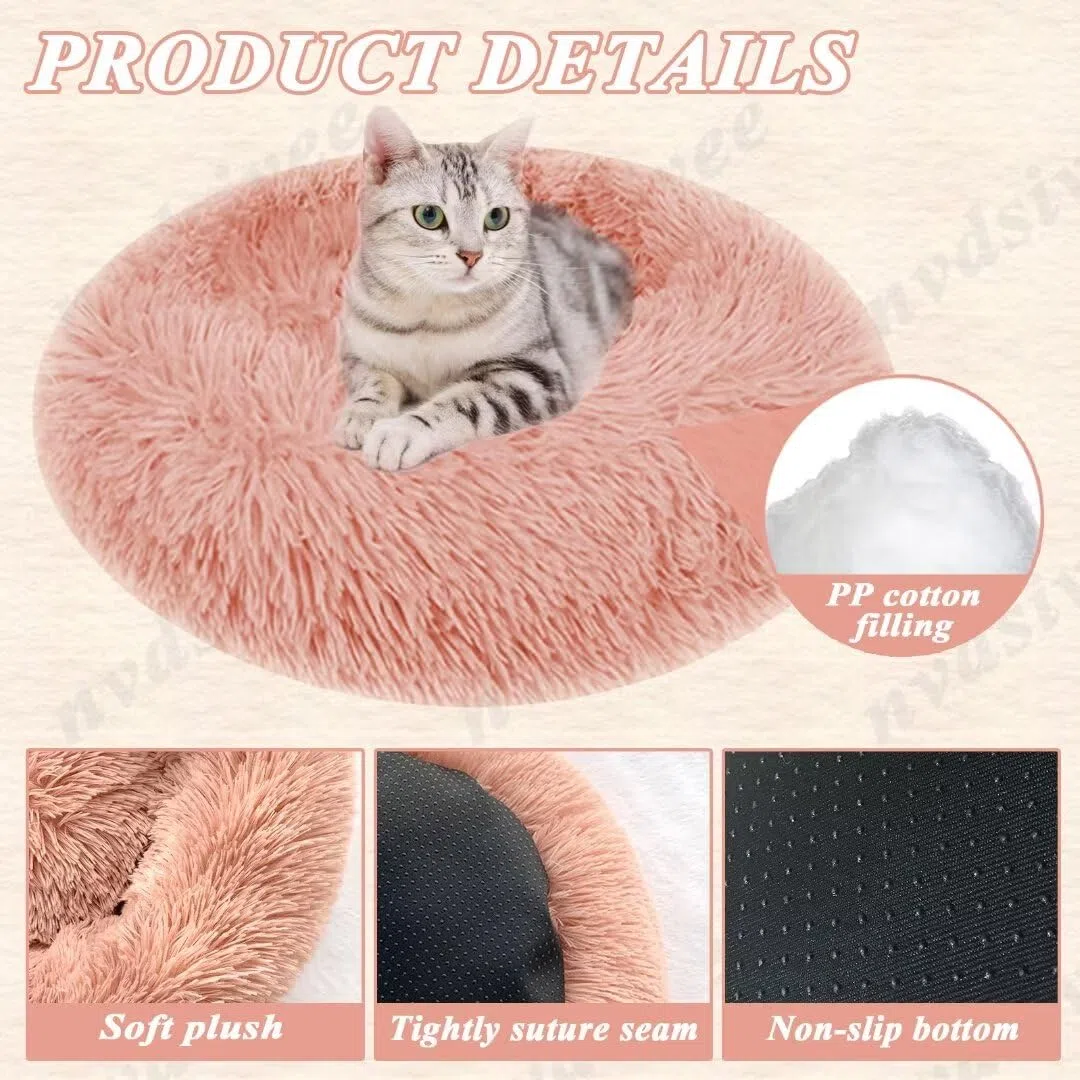 Hundebett Rund Katzenbett PlüSch Hundebetten Maschinenwaschbar Hundematte Hundekissen für Kleine Mittelgroße Grosse Hunde mit Rutschfestem Boden Lila 120cm