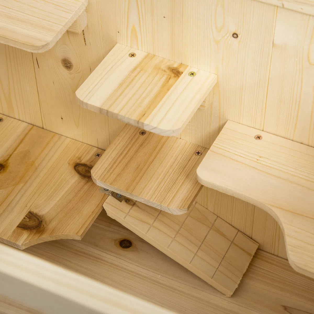 PawHut Hamsterkäfig aus Holz 5 Etagen Nagarium Nagerkäfig Kleintierkäfig mit Gitterdach Rampen, Holzkäfig Mäusekäfig groß Käfig für Hamster Zwerghamster 60 x 40 x 120 cm Naturholz