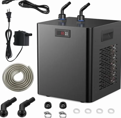 Aquariumkühler Wasserkühler 1/10PS 1/3PS 1/2PS 1PS – Inklusive Schläuche und Pumpen – Ideal für Aquarien und Eisbad, Aquatische Pflanzen, Unterstützt bis zu 500L/132Gal