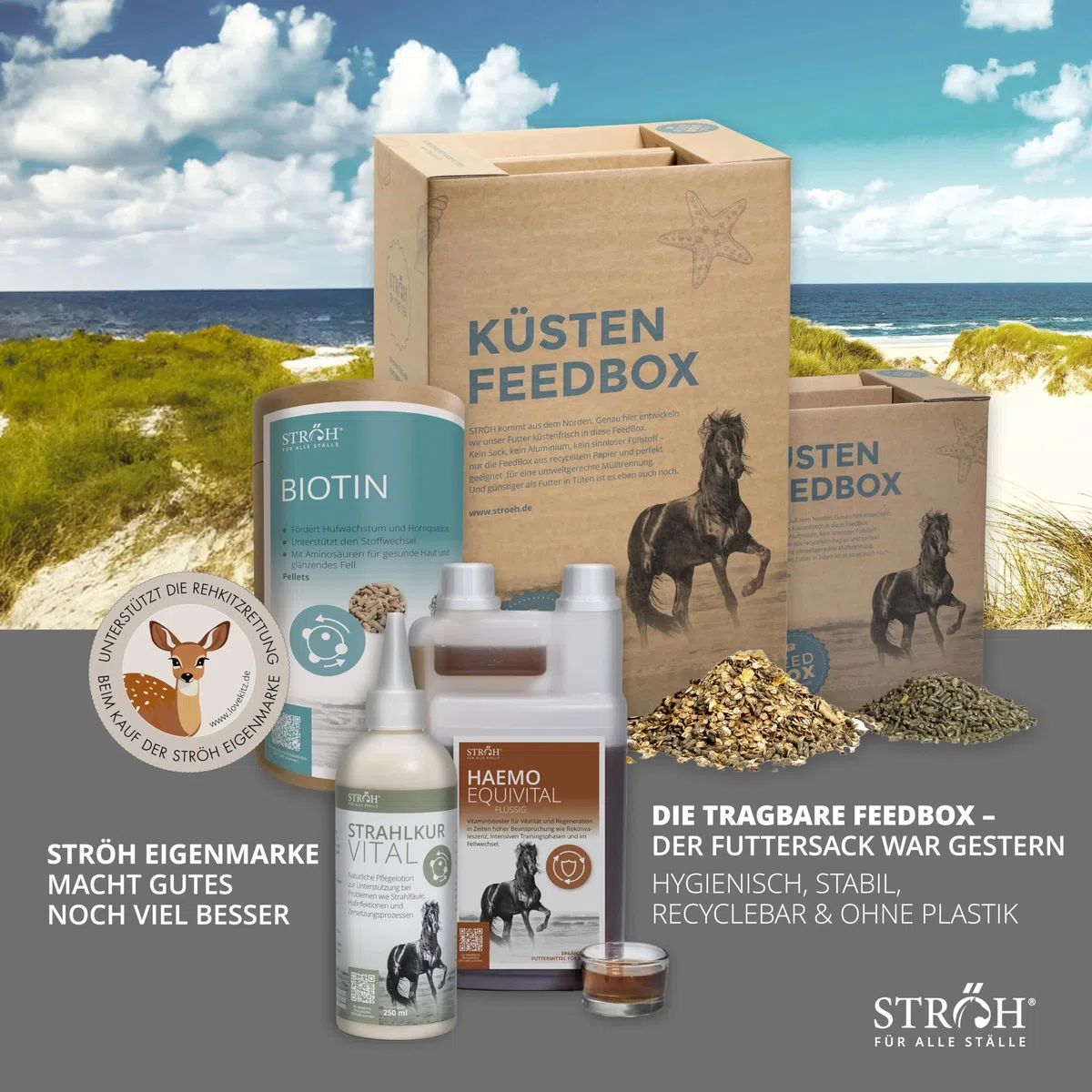 STRÖH Magenruhe Pellets für Pferde - Ergänzungsfutter - 12kg Feedbox