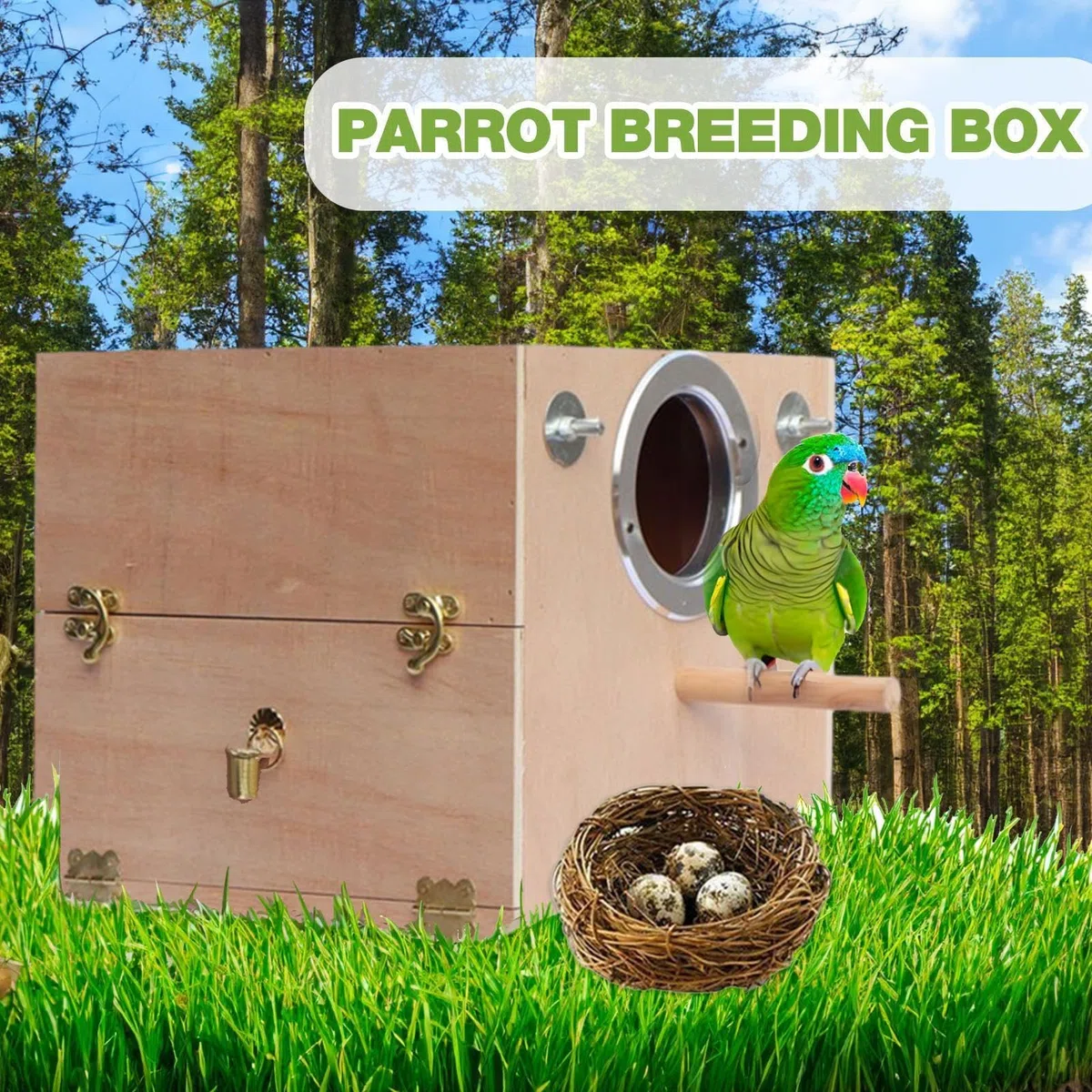 Nistkasten für Sittiche, Naturholz Vogelzuchtkasten mit Sitzstange, ideal für Lovebirds, Nymphensittiche, Tauben und Papageien