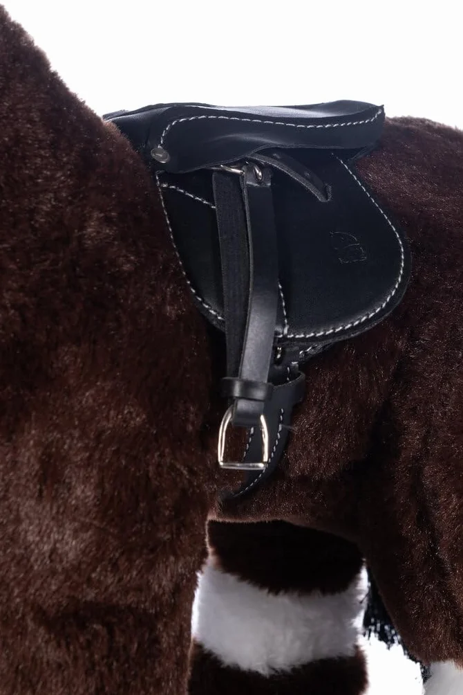 HKM Kids Sattel für Cuddle Pony - Spielzeugsattel aus Kunstleder inkl. Sattelgurt und Steigbügel, schwarz