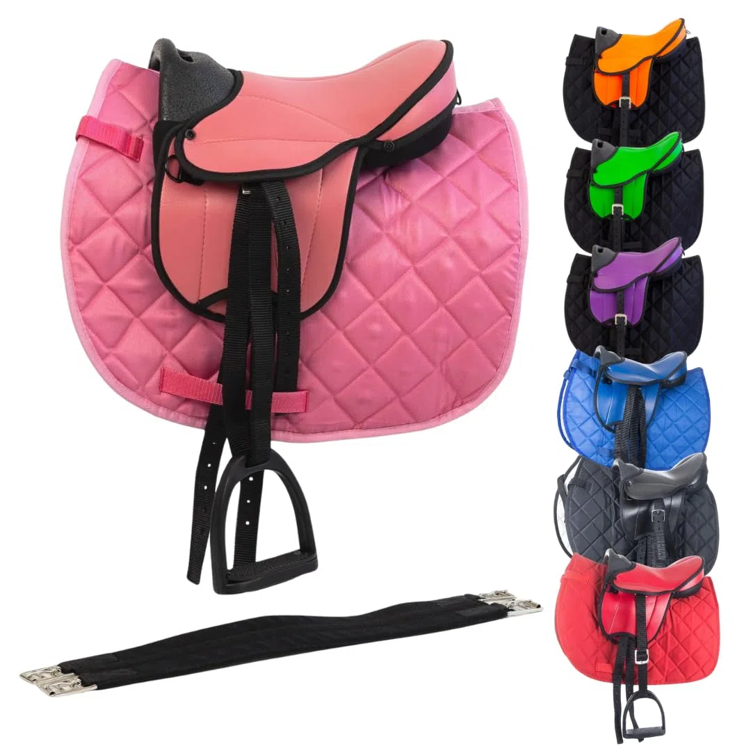 Marengos Holzpferd Sattel Set Kunstleder Beginner Pink 12"