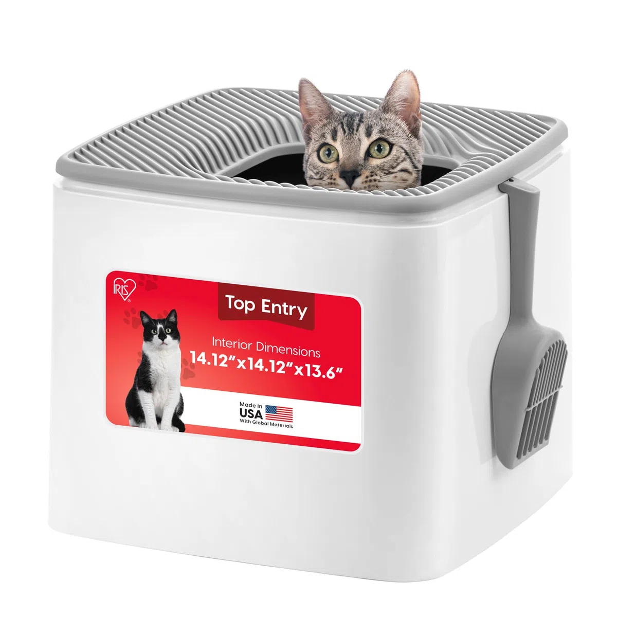 Iris Ohyama, Katzentoilette mit Schaufel, Geschlossenes Katzenklo, Weiß, Abnehmbaren Deckel, Spritzschutz, Einfache Reinigung, Für Katzen, Kätzchen, Kaninchen, BPA-frei - PRCL-SQ | Hundefreie Zone, hundefeste Pfanne, geschlossener Zugang oben, Schmutzfang