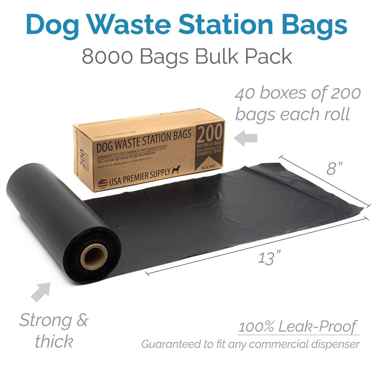 Hundekotbeutel, Nachfüllpackungen, 40 Rollen, 8000 Beutel, auslaufsicher, stark, langlebig und dick, passend für jeden handelsüblichen Spender