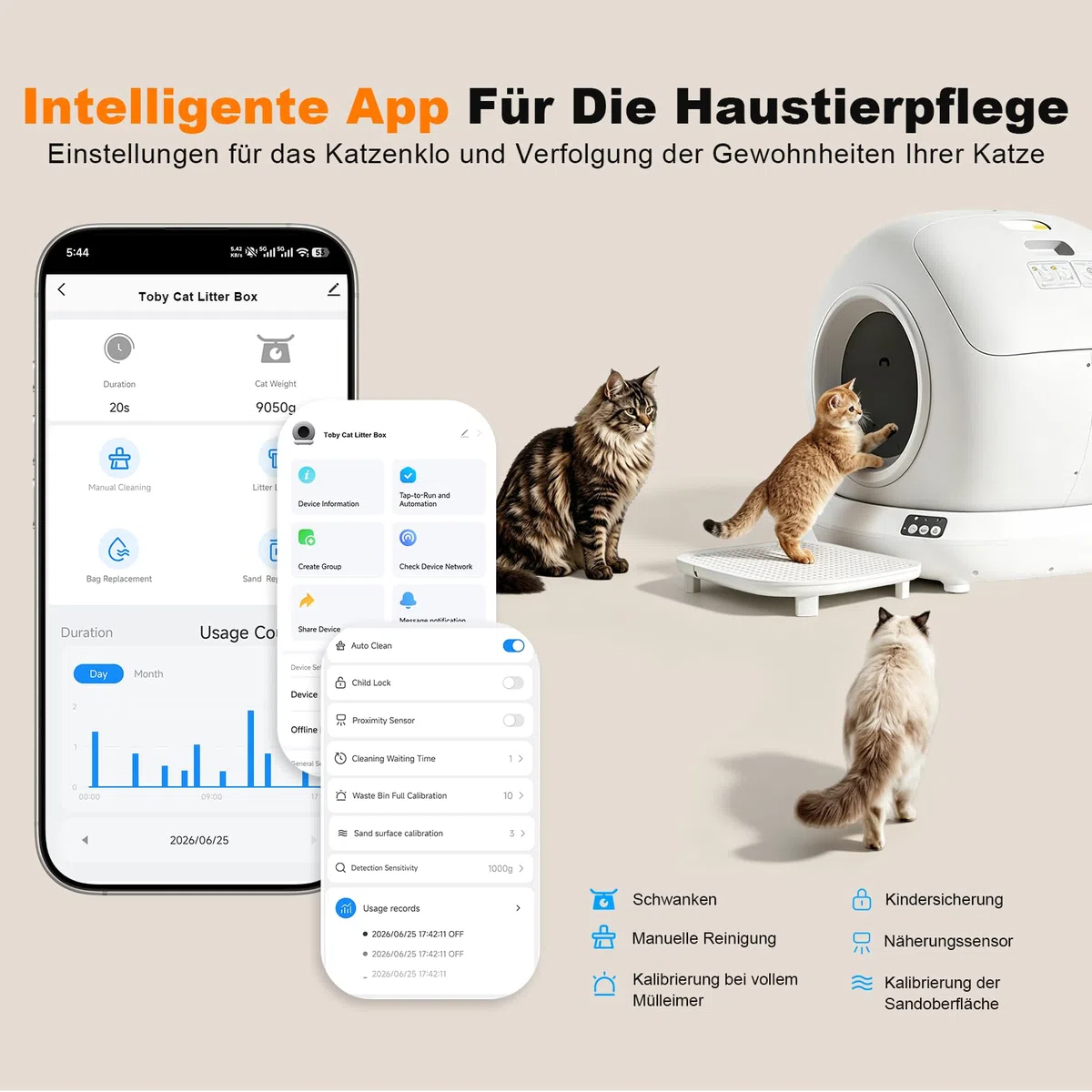 Katzenklo Selbstreinigend | mit Trittfläche, 78L Groß Elektrische Katzentoilette, Geruchskontrolle&APP-Steuerung&Sicherheitsschutz, Mehrere Katzen