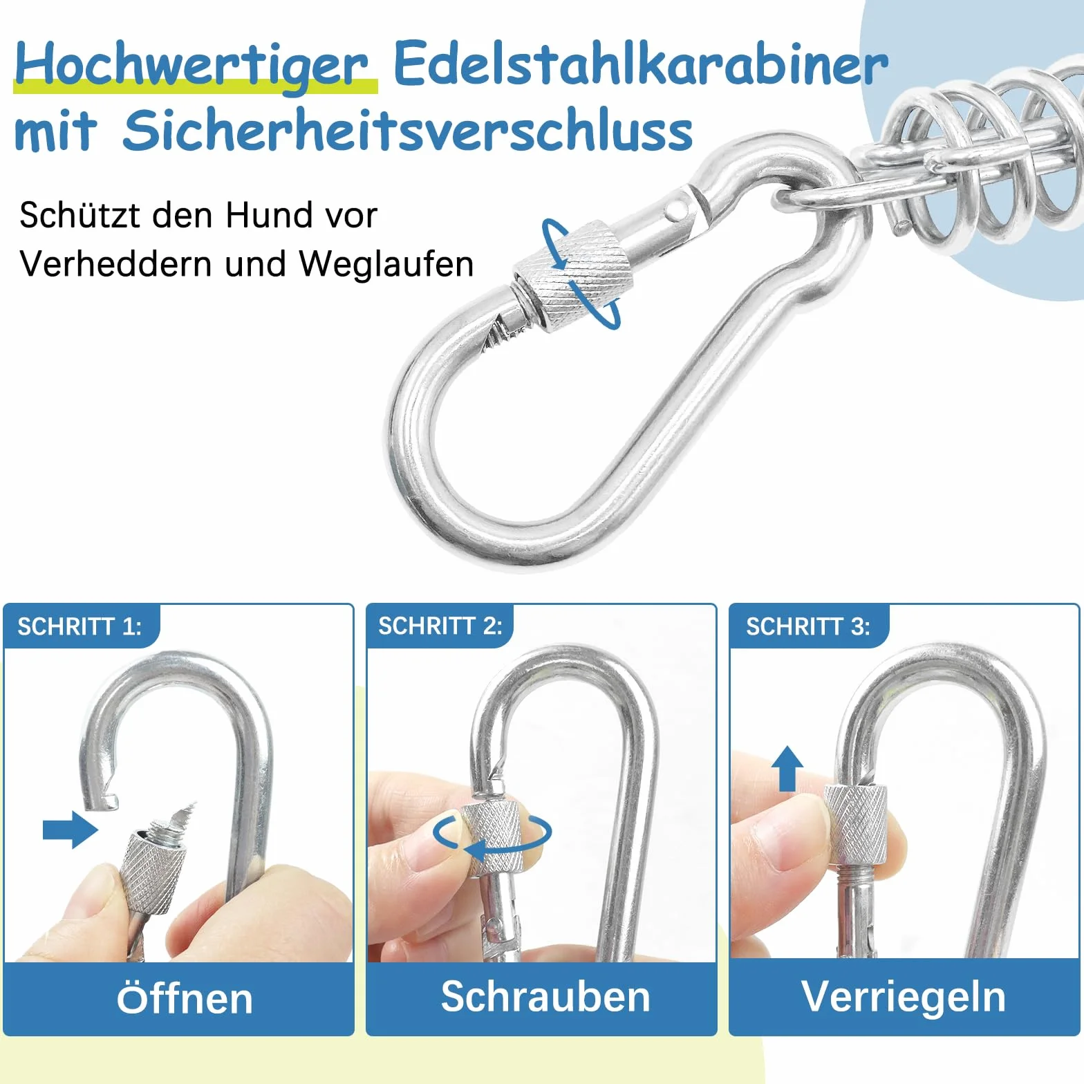 Hofleine für große Hunde,Tie Out Cables Leinen Hofleine für Hunde, stoßdämpfender Feder,langlebiger und Leichter Drehhaken für Hof und Camp,rostfreie Pet Leine für mittlere bis große Hunde,9 Meter