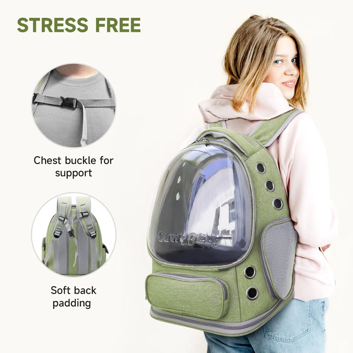 Cawypety Katzen-Rucksack-Tragetasche, atmungsaktiv, großer Platz, Bubble Pet Rucksack für Kitty kleine Hunde bis zu 6,8 kg, transparente & faltbare Haustiertrage für Reisen Wandern
