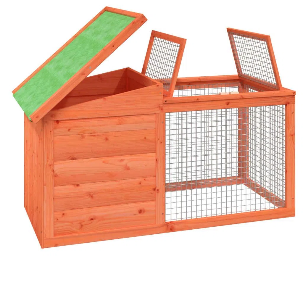 Kaninchenstall Braun aus massivem Kiefernholz 100,5x54x55 cm mit Freilaufgehege und Schlafplatz, wetterfest für Garten, Terrasse, Balkon, ideal für Kaninchen und Meerschweinchen