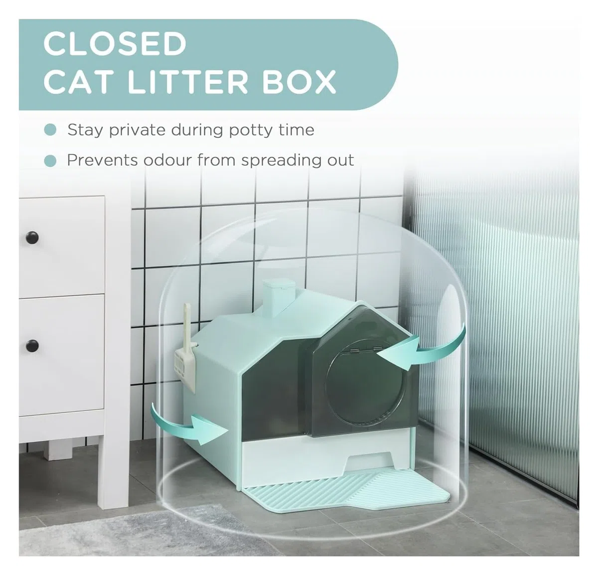 Katzentoilette mit Haube und Katzenstreumatte, Geruchskontrolle, leicht zu reinigende ausziehbare Schublade, Griff Schaufel