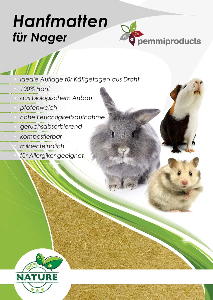 Nagerteppich 100% Hanf, Meterware, 1 m x 15 m x ca. 1 cm dick, Nagermatte, Hanfmatte für Kaninchen,Meerschweinchen, Nager,Hemp mat