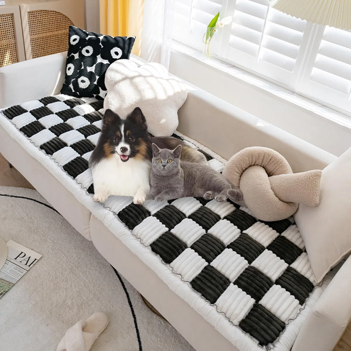 Fuzzy Haustiermatte Bett Couch Bezug Lustig Zweifarbig Plaid Quadratisch Rutschfeste Hundedecken - Maschinenwaschbarer Schutzbezug für Sofaböden und Möbel