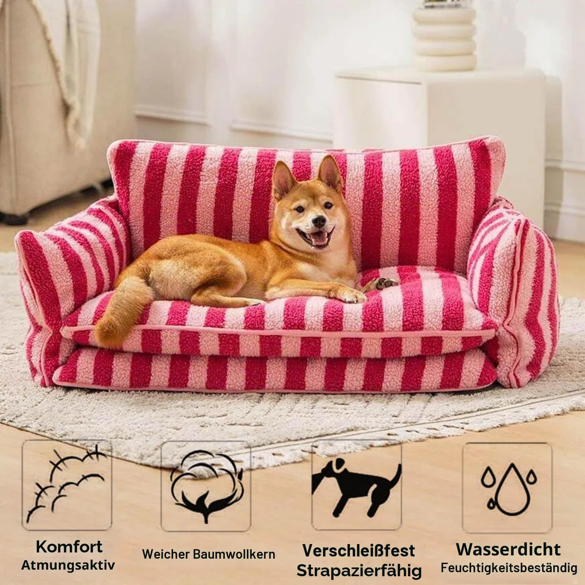 Hundebett Kleine Hunde, Hundesofa Für Mittlere Große Kleine Hunde, Hundekissen Flauschig Hundekorb Bezug Abnehmbar Und Waschbar rutschfeste Unterseite,Rosa,80x50x33cm