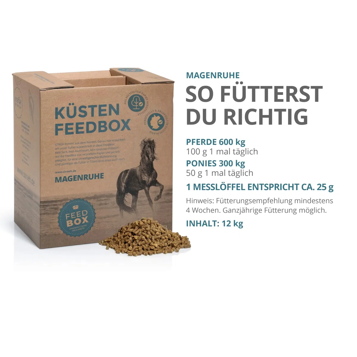 STRÖH Magenruhe Pellets für Pferde - Ergänzungsfutter - 12kg Feedbox