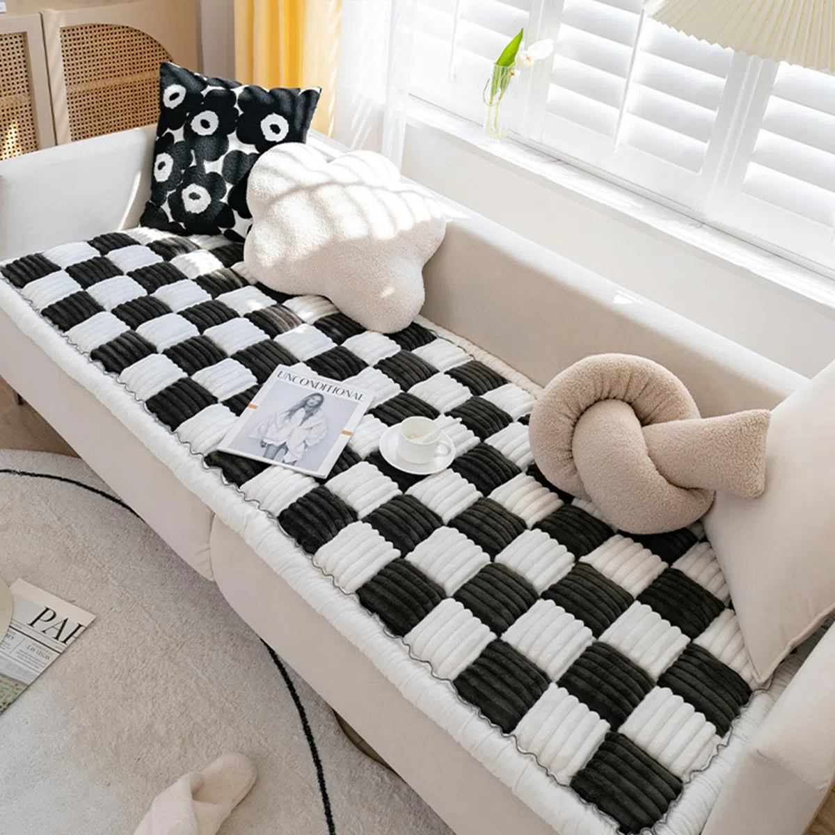 Fuzzy Haustiermatte Bett Couch Bezug Lustig Zweifarbig Plaid Quadratisch Rutschfeste Hundedecken - Maschinenwaschbarer Schutzbezug für Sofaböden und Möbel