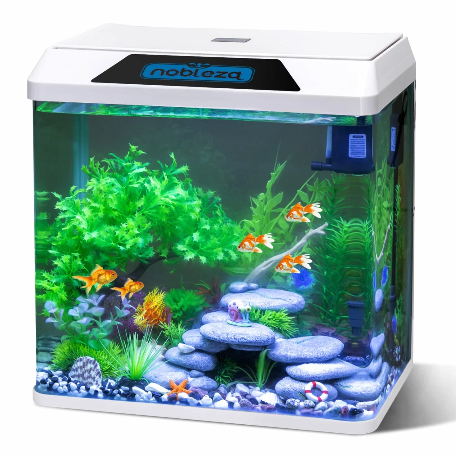 Nobleza Glas 30L Mini Aquarium Komplettset mit LED-Beleuchtung und Filtersystem, Weiß