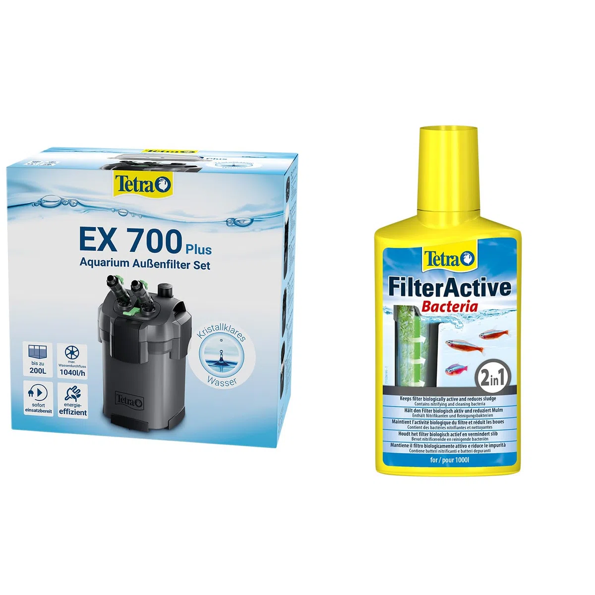 Tetra Aquarium Außenfilter EX 700 Plus - leistungsstarker Filter für Aquarien bis 200 L + Tetra FilterActive Bacteria, 250 ml