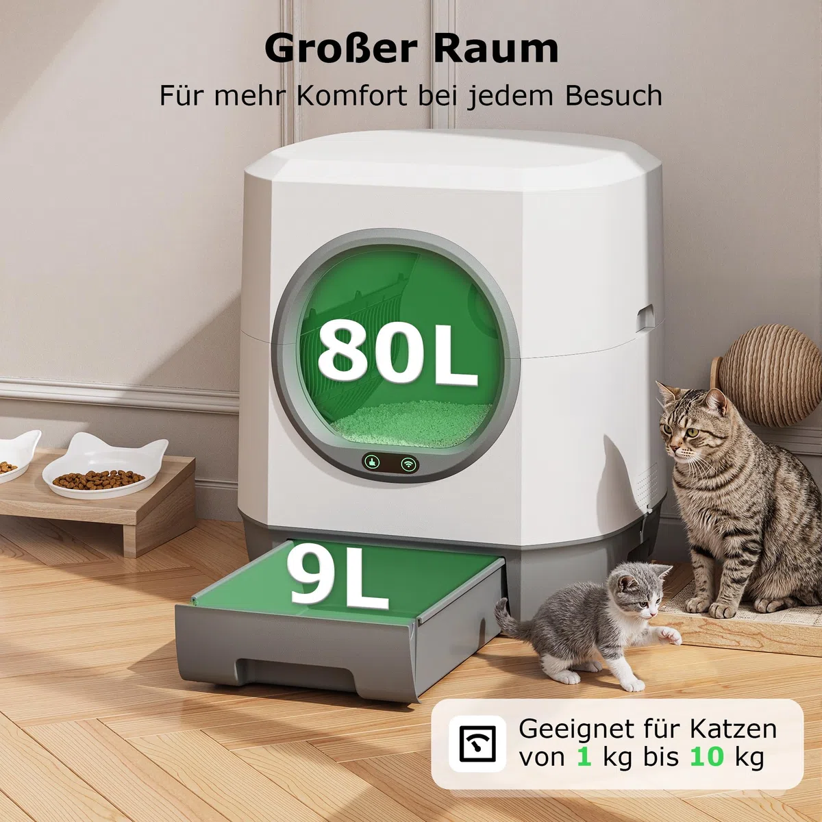 Katzenklo Selbstreinigend 90L, Katzentoilette für Mehrkatzenfamilien | Automatisches Katzenklo App-Steuerung, Geruchsbeseitigung, Mehrfachsicherheit, Großer Raum, Sicherheit, für den Innenbereich